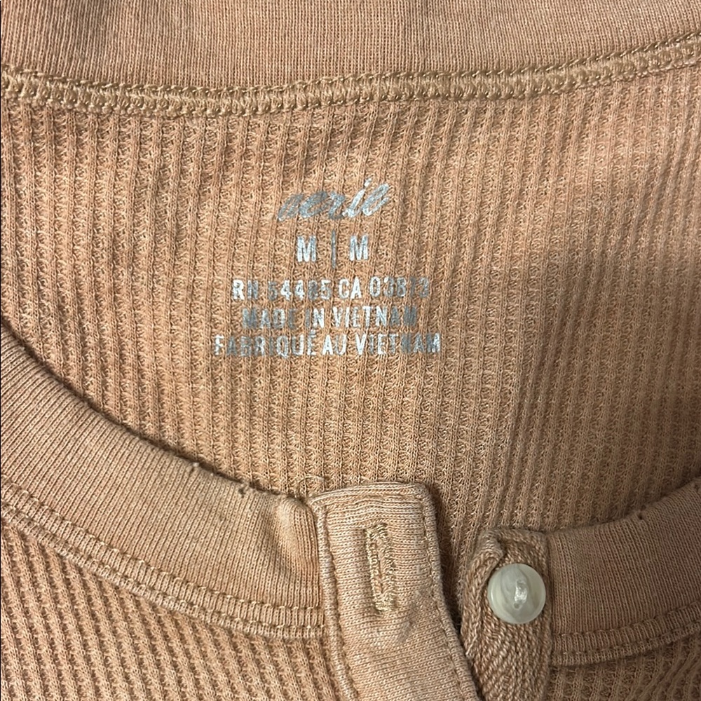 Aerie Ribbed Button-Up Top in Tan